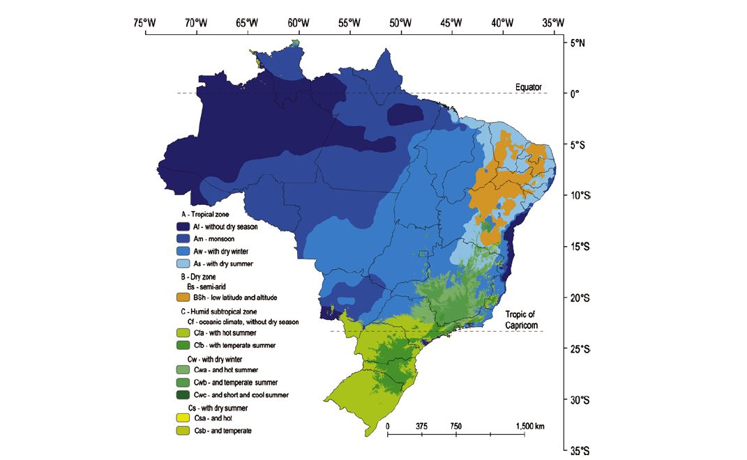 Mapa Brasil com zonas climaticas